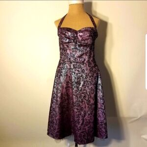 Vintage Ruby Rox Cocktail dress 1950's style. Purple Iridescent & Black, size 11